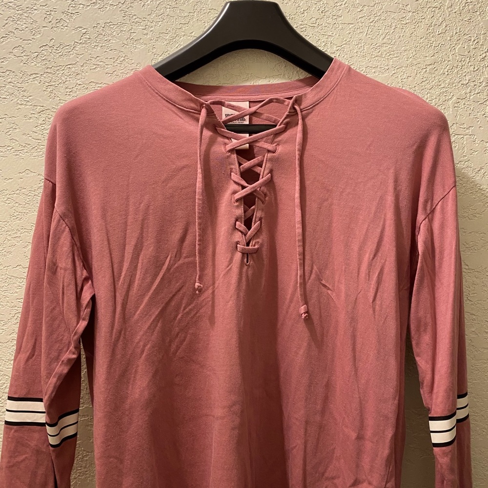 VS Pink Long Sleeve w/ Lace up neck Pink Size XS